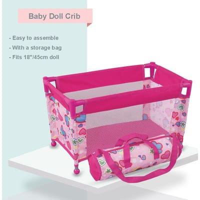 Babypoppenbedje met accessoires, simulatiebedje voor poppen tot 18 inch (ca. 45 cm), inclusief draagtas. Speelgoedcadeau voor meisjes en kinderen. roze