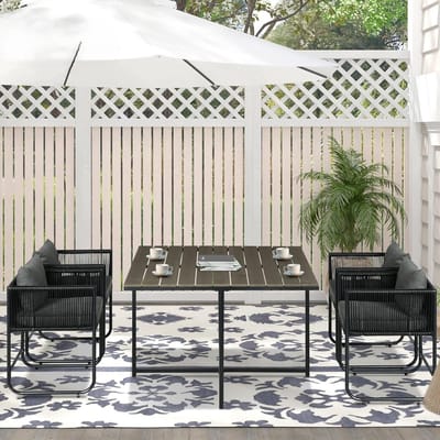 5-delige tuinmeubelset 4 personen 110x110x75 cm Polyrattan Eetgroep Balkonset met Tafel in Houtlook en 4 Stoelen Inclusief Kussens Weerbestendig Ruimtebesparend | Urbanhome
