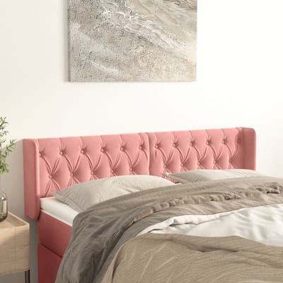 vidaXL - Hoofdbord - met - randen - 147x16x78/88 - cm - fluweel - roze