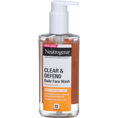 Neutrogena Clear & Defend Dagelijkse Wasgel met Salicylzuur, Ontwikkeld met Dermatologen, Geschikt voor Gevoelige Huidtypes, Parfumvrij, 200ml