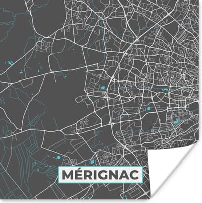 Poster Mérignac - Frankrijk - Kaart - Plattegrond - Stadskaart - 100x100 cm XXL