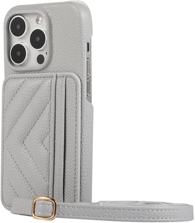 Modieuze crossbody telefoonhoes – geschikt voor Samsung Galaxy S24 Ultra – stijlvol & functioneel hoesje met kaarthouder en draagkoord - Grijs