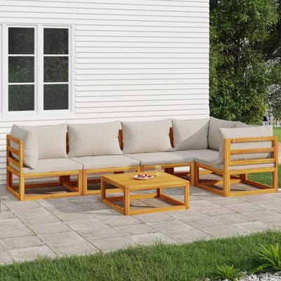 vidaXL - 6-delige - Loungeset - met - lichtgrijze - kussens - massief - hout