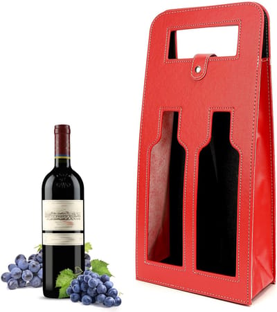 Dailygoods- Wijngeschenktas Luxe - Leren Draagtas voor 2 Flessen - Cadeauverpakking - Geschenktas - Stevige Constructie - Elegante Afwerking - Cadeautas