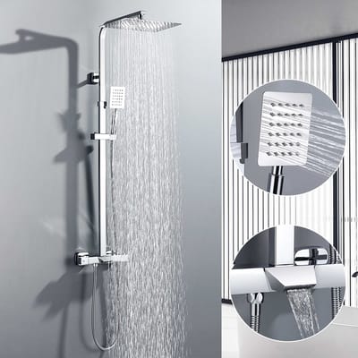 Auralum Max Regendouche Met Thermostaatkraan - ABS Doucheset - Hoofddouche & Neerwaartse Waterval - Intelligente thermostaat van 38 graden - Verstelbare Regendouche - RVS - Chroom