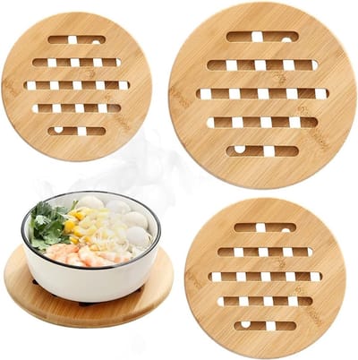 Verwarmingsbestendige Bamboe Onderzetters - Wasbare Natuurlijke Ronde Onderzetters voor Pannenkoeken - Set van 3 Stuks