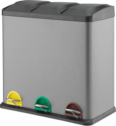 Prullenbak 3 vakken - Trio Pedaalemmer 3X20 Liter - Prullenbak Afvalscheiding - Vuilnisbak voor Huishouden en Kantoor - Recycle Vuilbak