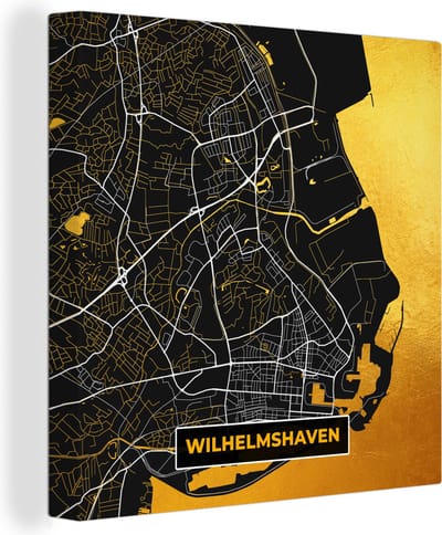 Canvas Schilderij Wilhelmshaven - Stadskaart - Goud - Plattegrond - Duitsland - Kaart - 20x20 cm - Wanddecoratie