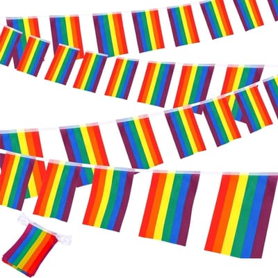 Progressieve Trots Regenboog String Vlag 7M – Kleurrijke Decoratie voor LGBTQ Feest, Tuin en Binnenruimte – Duurzame Polyester Vlaggen voor Pride Maand en Evenementen