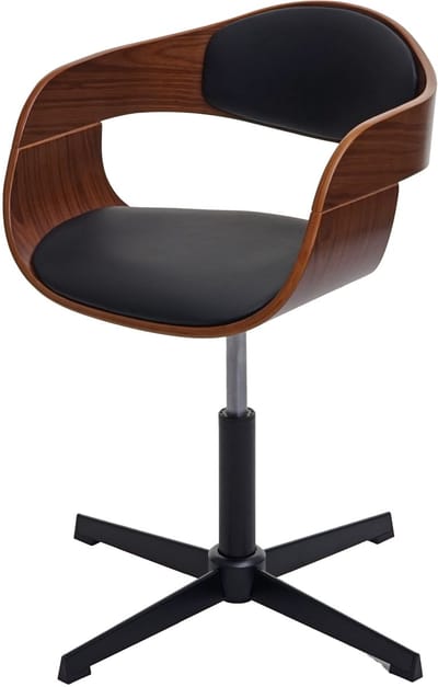 Eetkamerstoel MCW-H46, keukenstoel, in hoogte verstelbaar, draaimechanisme van gebogen hout MVG ~ walnootlook, zwart kunstleer