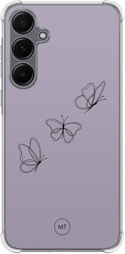 Hoesje (shockproof) geschikt voor Samsung Galaxy A55 - Vlindertjes - Extra sterke case - TPU/polycarbonaat - Print - Paars, Transparant