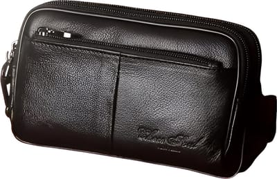 WoYoW® - Heren Heuptas - Clutch Taille Tas - Echt Leder - Heupgordel Tassen - Telefoonhoesje - Haak Sluiting - Zwart