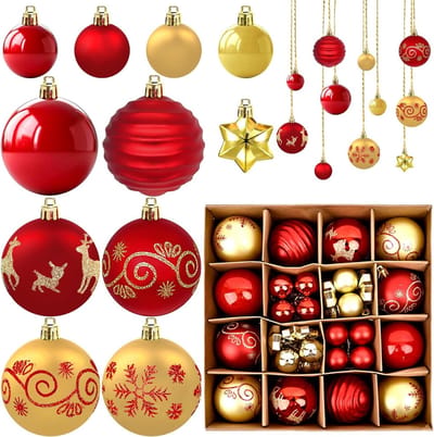 44 Stuks Rode en Gouden Kerstballen - Schokbestendige Boomdecoraties voor Binnen en Buiten Gebruik