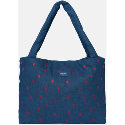 Studio Noos denim mom bag shopper dark blue red hearts