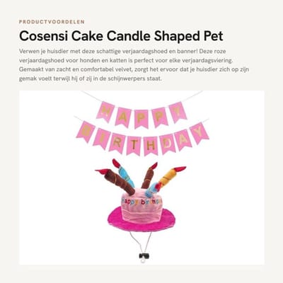 Verjaardagshoed voor Hond/Kat - Roze Fluwelen Hoed - HAPPY BIRTHDAY Banner - Verjaardagsdecoratie - Diameter 17,5 cm - Inclusief 5 Kaarsen - Verjaardagshoes
