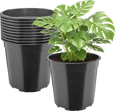 Garronda Set van 10 hoge ronde kunststof kweekpotten met drainagegaten (Zwart, Ø24 x 22 cm (7L)) GD-KW-RH