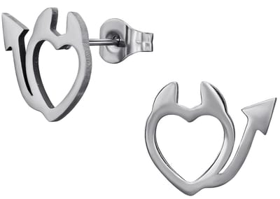CS Joy - hartje oorbellen - Chirurgisch staal - hart met duivel staart en duivel oortjes - oorknoppen - 13 x 11 mm