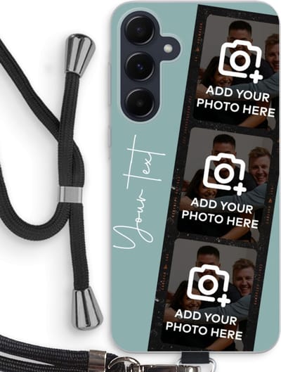 Gepersonaliseerd - Case Company® - Hoesje met koord geschikt voor Samsung Galaxy A55 hoesje met Koord - Filmrol N°1 - Telefoonhoesje met Zwart Koord - Bescherming aan alle Kanten en Over de Schermrand