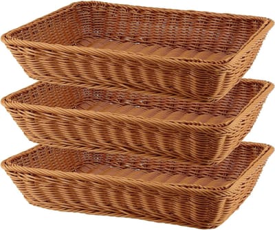 Witte manden set - Opbergmanden - Fruit bewaren - Duurzaam kunststof - 3 stuks 40cm - Bruin