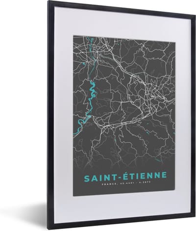 Fotolijst incl. Poster - Saint-Étienne - Frankrijk - Stadskaart - Kaart - Plattegrond - 30x40 cm - Posterlijst