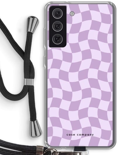 Case Company® - Hoesje met koord geschikt voor Samsung Galaxy S21 FE hoesje met Koord - Grid Paars - Telefoonhoesje met Zwart Koord - Bescherming aan alle Kanten en Over de Schermrand