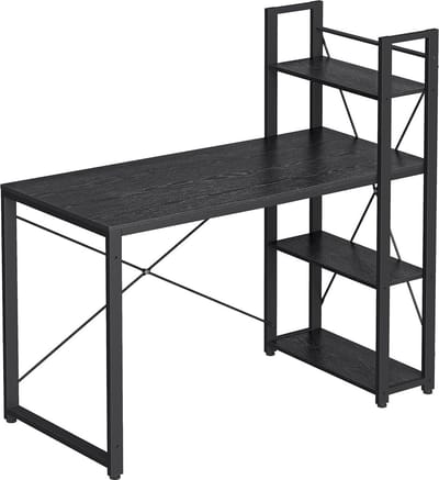 Ebony Zwart Bureau - Studeertafel - Werkstation - Spaanplaat en Staal - Ruim - Stevig - Eenvoudige montage - 56cm x 120cm x 120cm