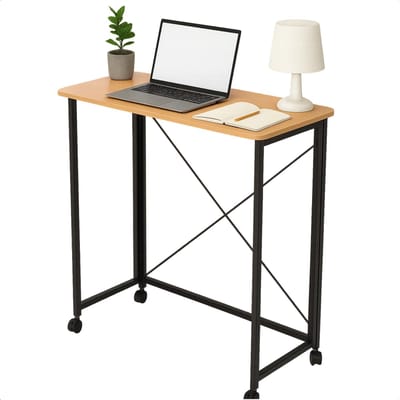 Lomera Inklapbare Wandtafel - Wandtafel Zwart - Inklapbaar Tafelblad - Metaal En Mdf - Zwenkwielen Met Rem - Compacte Tafel - Ruimtebesparend Ontwerp - Multifunctionele Tafel - Draagbare Tafel - Afgeronde Hoeken