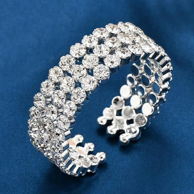 Sfeervolle licht luxe charme Drie rijen vol diamanten flitsende diamanten armbanden Vrouwelijk, kanten ronde diamant open armband