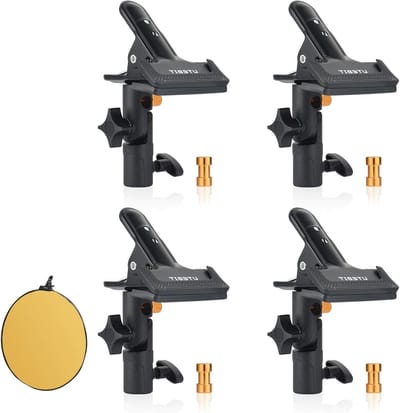 4 Stuks Vouwbare Reflectorhouder voor Fotostudio, Metalen Klem met 1/4 Inch naar 3/8 Inch Draad, Multifunctionele Reflectorhouder voor Flitslicht, Achtergrond en Verlichting