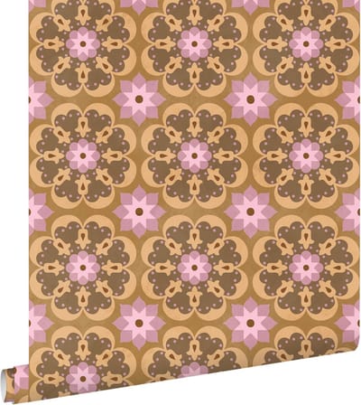 ESTAhome behang tegelmotief bruin en paars - 50 x 900 cm - 132074