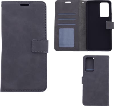 LuxeBass Hoesje geschikt voor Xiaomi 12 Pro - Boekhoesje met kaartvakken - Grijs gsm hoesje - telefoonhoes - telefoonhoesjes