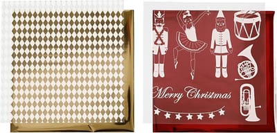 Deco folie en transfer vel, notenkraker, kerstman en ballerina, vel 15x15 cm, goud, rood, wit, 4 vel