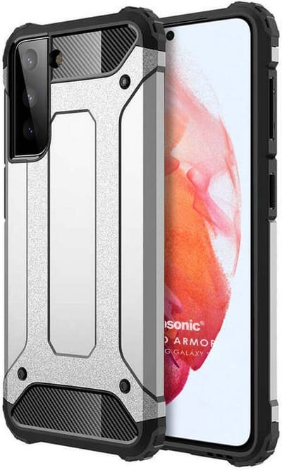 Schokbestendig Heavy Duty Hoesje Geschikt voor: Samsung Galaxy S22 Shock Proof Hybride - Back Cover - Dual Layer Armor Case - Extra Stevig - Zilver