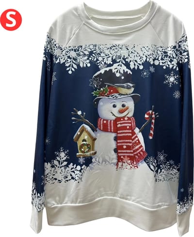 Bovista Kersttrui - Dames - Foute Kersttrui - Christmas Sweater - Kerst Sweater - Christmas Jumper - Pyjama - Pullover - Sneeuwpop - Marineblauw - Maat S