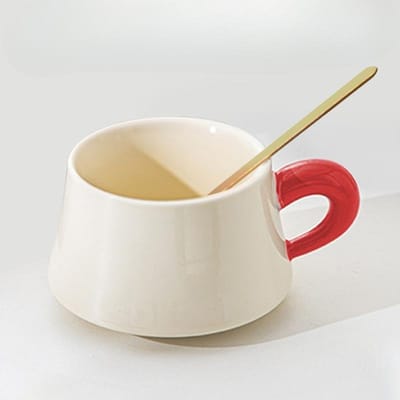 Ensemble Tasse à Café en Céramique de Haute Valeur et Soucoupe Tasse à Café Rétro de Luxe Léger avec Design Cuillère Niche Créative Tasse à Latte 260ml