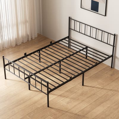 KUTAS Tweepersoonsbed 160x200 cm - Metalen Bed - met Hoofdeinde - Minimalistisch Bedframe - Stevig - Grote Opbergruimte - Eenvoudige Montage - voor slaapkamer logeerkamer - Zwart