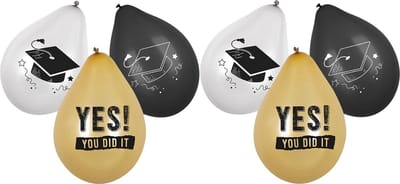 Boland Ballonnen geslaagd thema - 12x - goud/wit/zwart - latex - 25 cm - examenfeest versiering