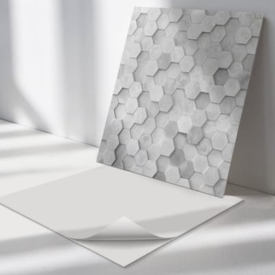 Wallfluent Vinyl Tegels - Zeshoekig Tegelpatroon Vinyl Tegels Zelfklevend - 30 cm x 30 cm - Grijs PVC Tegels - Verpakking van 9 stuks - Vierkant PVC Tegels - Texturen Plaktegels - Zelfklevende Vinyltegels - Plaktegels Keuken en Badkamer