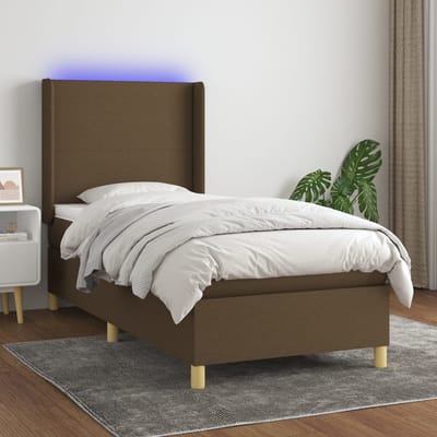 vidaXL - Boxspring - met - matras - en - LED - stof - donkerbruin - 80x200 - cm