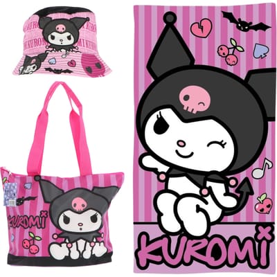 Kuromi strandset; strandlaken, strandtas en vissershoedje