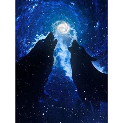 Diamant Schilderen 5d Maan Wolven Diamant Borduurwerk Volledige Weergave Diamant Mozaïek Kruissteek Afbeelding 20X30CM blue