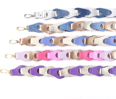 Tassenriem/Bag Strap/Telefoonkoord Gevlochten Leer - Donkergoud/Beige/Indigoblauw