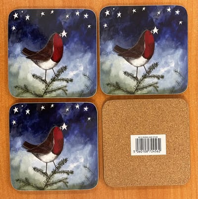 Alex Clark Onderzetters Robin and Star ~Roodborstje Kerst/winter