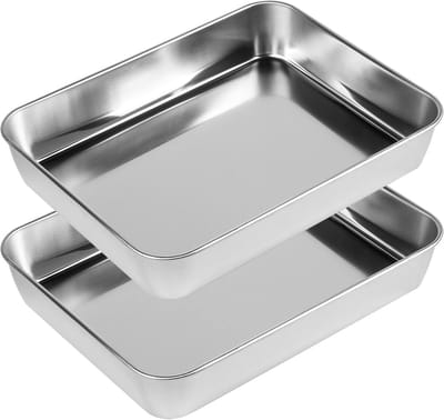 Set van 2 Bakplaten, Rechthoekige Bakplaat van Roestvrij Staal, Vaatwasserbestendig, 26.5 x 20.5 x 4.8 cm, Perfect voor Oven en Bakken