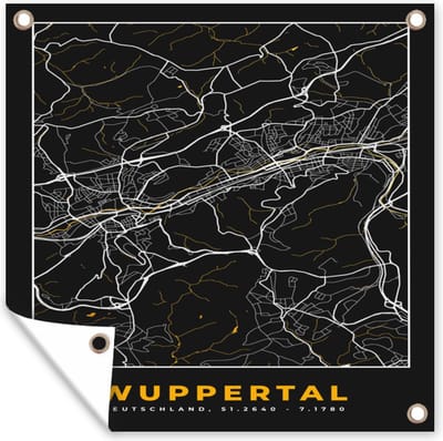 Tuin poster Stadskaart – Plattegrond – Duitsland – Goud – Wuppertal – Kaart - 200x200 cm - Tuindoek