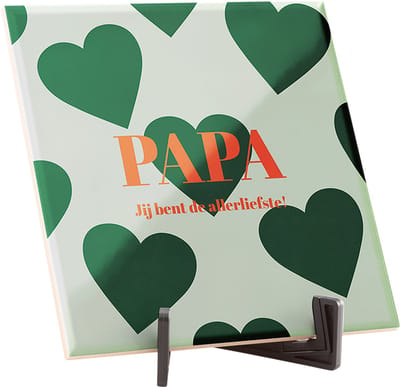 Hippe spreuktegel - Quote tegeltje - Spreuktegels - Brievenbus cadeau - Vaderdag cadeau - Papa cadeau - Papa, je bent de allerliefste! - Glans - 15 x 15 cm - Inclusief gratis standaard! - Fotofabriek