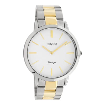 OOZOO Timepieces - Zilverkleurige horloge met zilver/goudkleurige roestvrijstalen armband - C20101