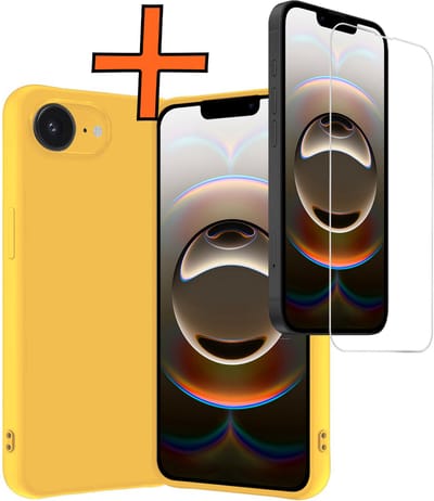 Hoes - Met Screenprotector - Geschikt voor Apple iPhone 16e - Sterk & Shockproof - Back Cover - Siliconen Case - Telefoon Hoes - Geel