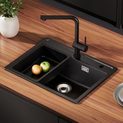 Anycee Max Spoelbak Keuken 60x46CM - Granieten Spoelbakken Zwart - Spoelbakken Keuken Met Afdruiprek – Wasbak Keuken