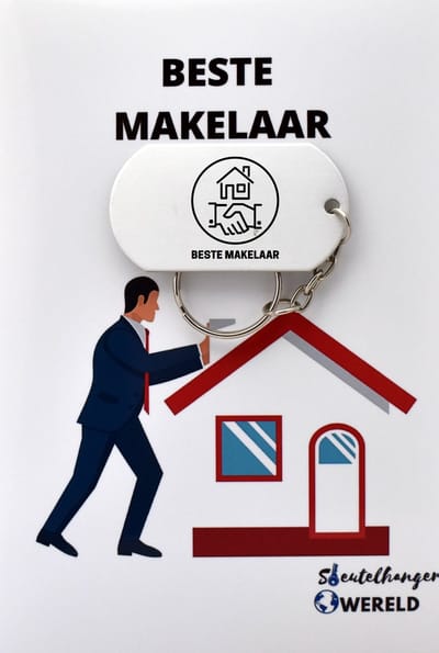 Beste Makelaar Sleutelhanger inclusief kaart – Makelaar cadeau – beste Makelaar- Leuk kado voor je Makelaar om te geven - 2.9 x 5.4CM